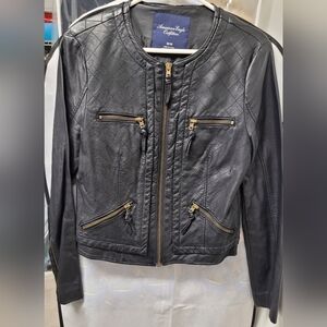 American Eagle New Black Quilted Leather Jacket